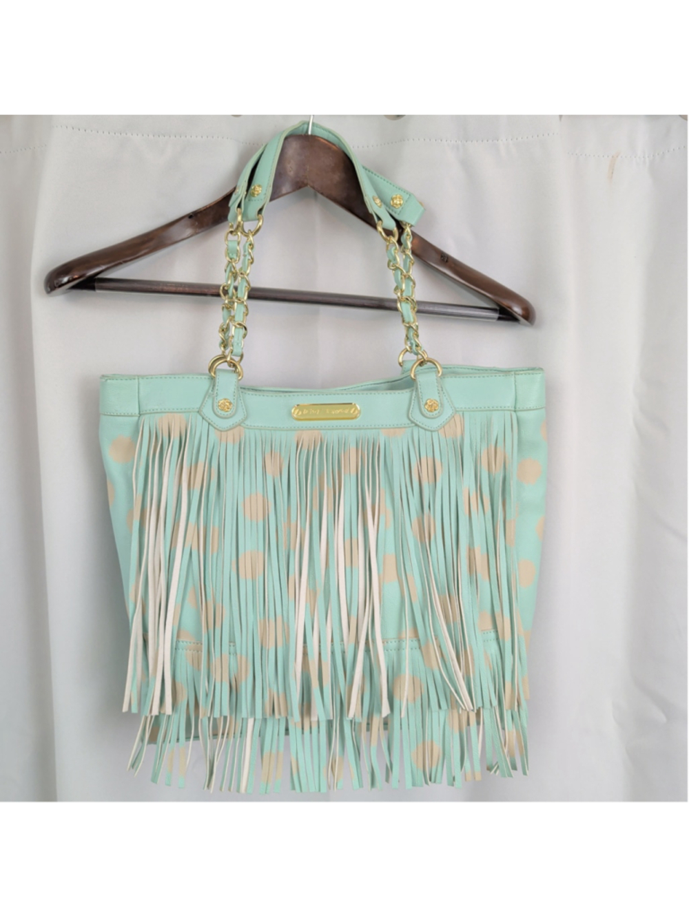 Betsey Johnson Fringe Polka Dotted PVC Tote Style Shoulder Bag